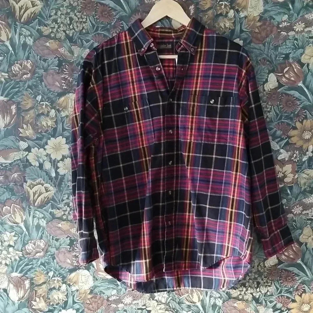 Christopher Rand Cotton Flannel Black And Red plaid button down shirt